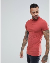ASOS DESIGN Longline Muscle Fit Jersey Polo In Red
