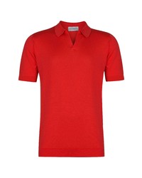 John Smedley Noah Johnny Collar Sweater Polo In Aurora Red At Nordstrom