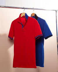 Kiton Short Sleeve Snap Placket Pique Polo Shirt Red