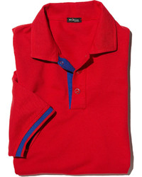 Kiton Short Sleeve Snap Placket Pique Polo Shirt Red