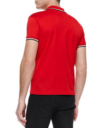 Saint Laurent Tipped Pique Polo Red