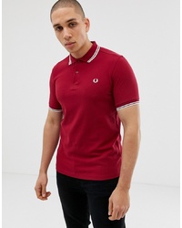 Fred Perry Twin Tipped Logo Polo In Burgundy