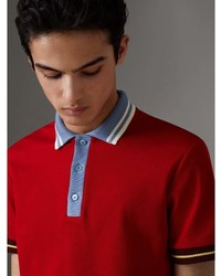 Burberry Two Tone Stripe Knitted Detail Cotton Polo Shirt