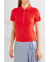 Frame Wool And Cashmere Blend Polo Shirt Tomato Red