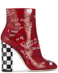 Red Print Ankle Boots