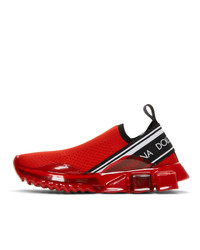 Dolce and Gabbana Red Stretch Knit Sorrento Sneakers