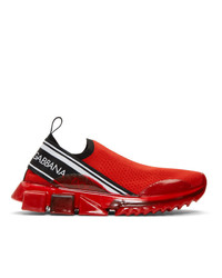 Dolce and Gabbana Red Stretch Knit Sorrento Sneakers
