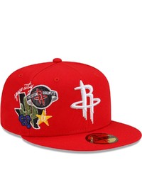 New Era Red Houston Rockets City Cluster 59fifty Fitted Hat