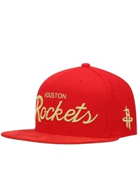 Mitchell & Ness Red Houston Rockets Gold Script Adjustable Snapback Hat At Nordstrom