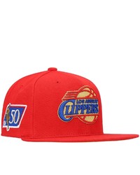 Mitchell & Ness Red La Clippers 50th Anniversary Snapback Hat