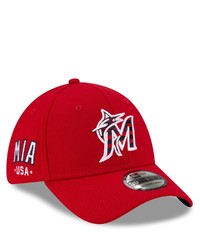 New Era Red Miami Marlins 4th Of July 39thirty Flex Hat
