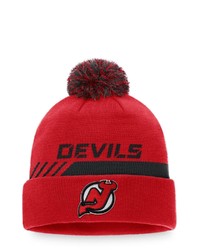 FANATICS Branded Redblack New Jersey Devils Authentic Pro Team Locker Room Cuffed Knit Hat With Pom At Nordstrom