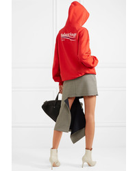Balenciaga Oversized Printed Cotton Jersey Hooded Top Red