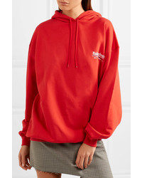 Balenciaga Oversized Printed Cotton Jersey Hooded Top Red