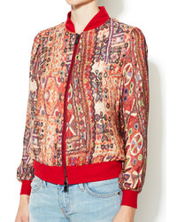 Haute Hippie Printed Silk Georgette Bomber Jacket