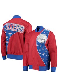 Mitchell & Ness Philadelphia 76ers Red Hardwood Classics 75th Anniversary Authentic Warmup Full Snap Jacket At Nordstrom