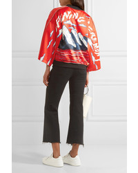 Opening Ceremony Reversible Printed Silk Satin Bomber Jacket Tomato Red