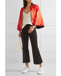 Opening Ceremony Reversible Printed Silk Satin Bomber Jacket Tomato Red