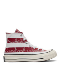 Red Print Canvas High Top Sneakers