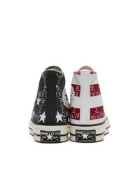 JW Anderson Indigo And Red Converse Edition Grid Logo Chuck 70 Hi Archive Print Sneakers