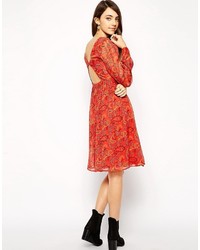 Asos Petite Petite Midi Dress With Cut Out Back In Paisley Print