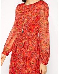 Asos Petite Petite Midi Dress With Cut Out Back In Paisley Print