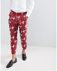 ASOS Edition Skinny Crop Suit Trousers In Red Floral Jacquard