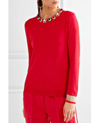 Fendi Embellished Cashmere And Silk Blend Sweater Red