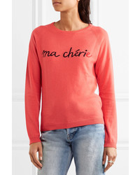 Chinti and Parker Ma Chrie Printed Cashmere Sweater Coral