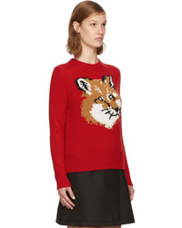 MAISON KITSUNE Maison Kitsun Red Lurex Fox Head Sweater