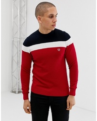 Fred Perry Panel Stripe Jumper In Red