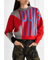 Proenza Schouler Pswl Cropped Color Block Jacquard Knit Sweater