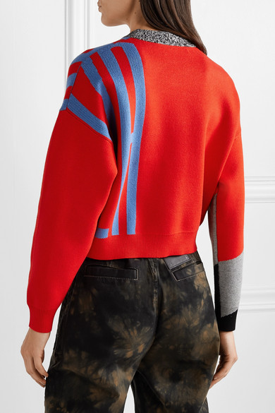 Proenza Schouler Pswl Cropped Color Block Jacquard Knit Sweater