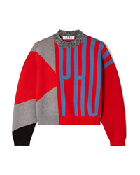Proenza Schouler Pswl Cropped Color Block Jacquard Knit Sweater