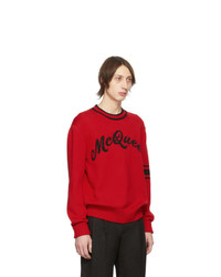 Alexander McQueen Red And Black Logo Varsity Sweater
