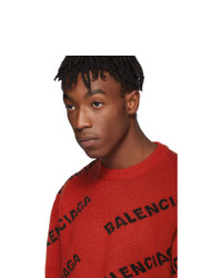 Balenciaga Red And Black Wool All Over Logo Sweater
