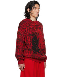 LU'U DAN Red Black Jacquard Leopards Sweater