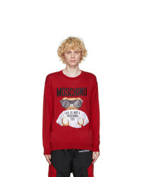 Moschino Red Cotton Micro Teddy Bear Sweater