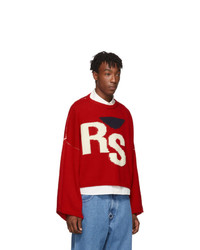 Raf Simons Red Virgin Wool Cropped Oversized Rs Sweater