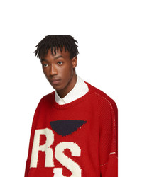 Raf Simons Red Virgin Wool Cropped Oversized Rs Sweater