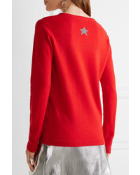 Bella Freud Star Spangle Metallic Intarsia Cashmere Blend Sweater Red