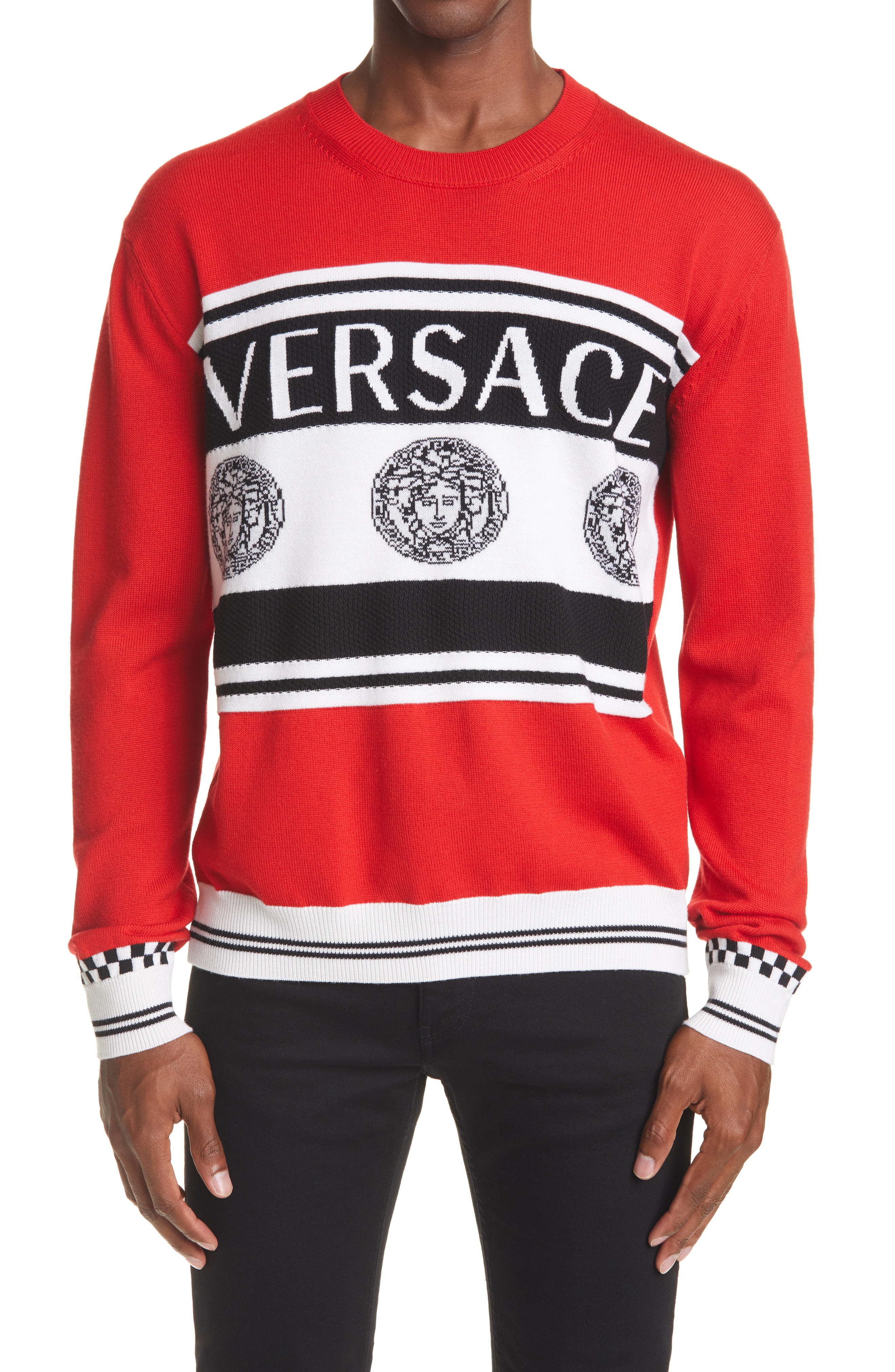 Versace Stripe Medusa Logo Wool Sweater, $725 | Nordstrom | Lookastic