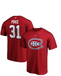 FANATICS Branded Carey Price Red Montreal Canadiens Team Authentic Stack Name Number T Shirt