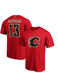 FANATICS Branded Johnny Gaudreau Red Calgary Flames Team Authentic Stack Name Number T Shirt