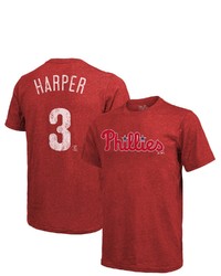 Majestic Threads Bryce Harper Red Philadelphia Phillies Name Number Tri Blend T Shirt