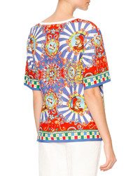 Dolce & Gabbana Carretto Print Short Sleeve T Shirt Redyellowblue