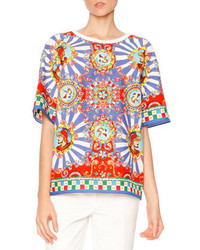 Dolce & Gabbana Carretto Print Short Sleeve T Shirt Redyellowblue