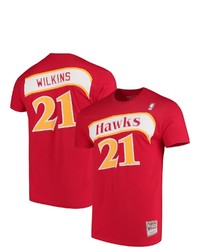 Mitchell & Ness Dominique Wilkins Red Atlanta Hawks Hardwood Classics Team Name Number T Shirt