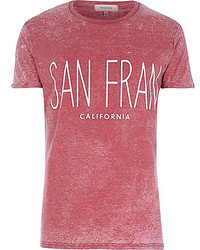 River Island Red Washed San Fran Print T Shirt