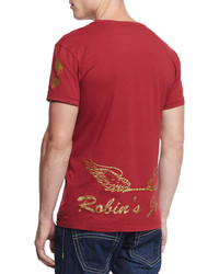 Robins Jean Large Logo Print Short Sleeve T Shirt Red